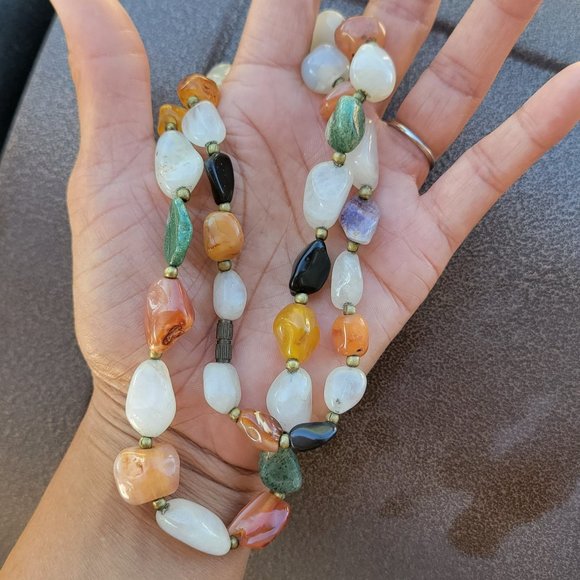 Vintage heavy and chunky semiprecious stones including quartz amethyst necklace - Picture 14 of 16